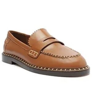 Women's Tan Leather Penny Loafer with Contrast Stitching